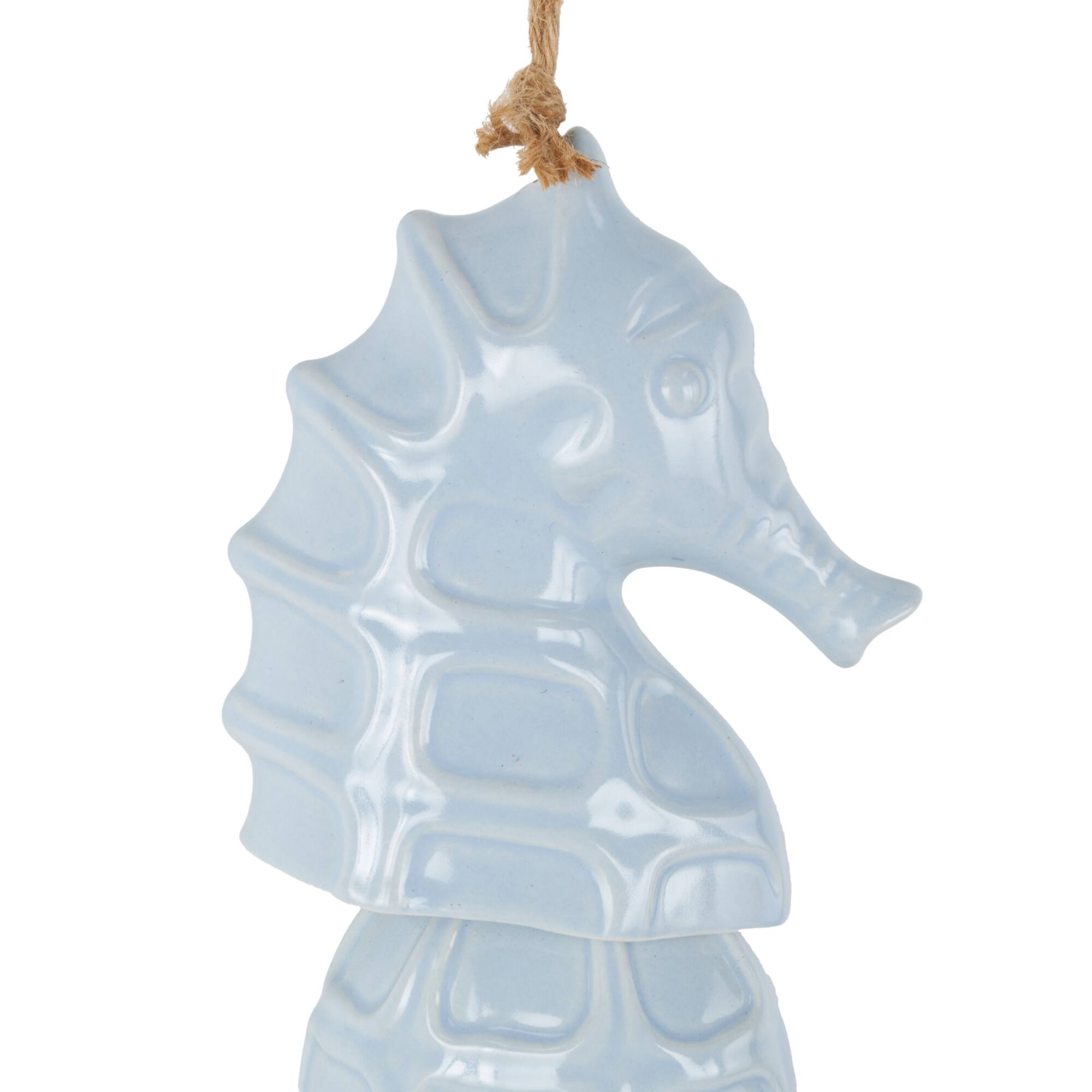 24" Blue Ceramic Sea Horse Windchime with Brown Rope